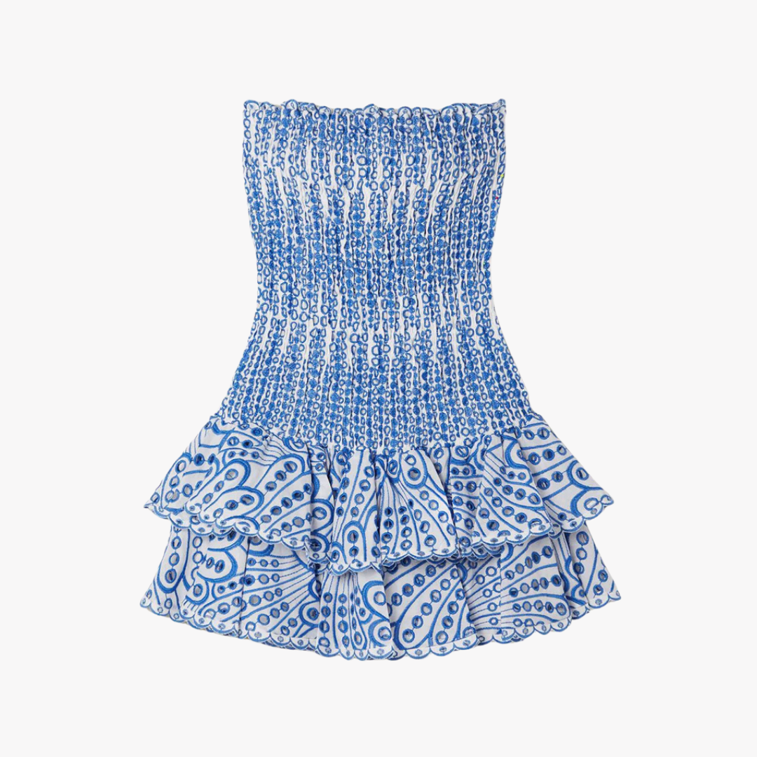 ROYAL PAISLEY SCALLOP MINI DRESS
