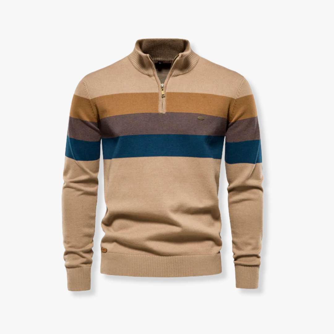 SPENCER STRIPED QUARTER ZIP SWEATER