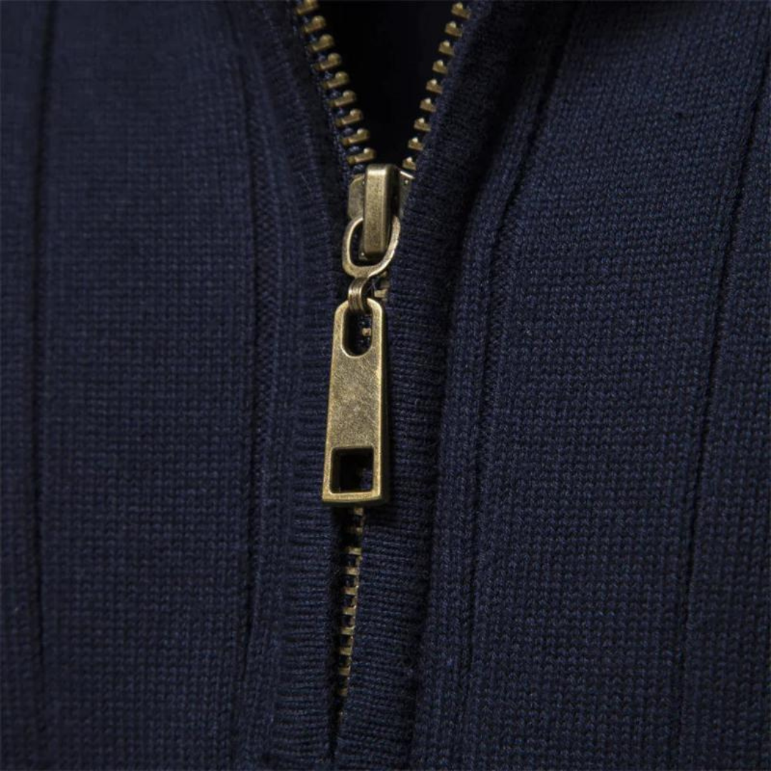 RIB-KNIT QUARTER ZIP SWEATER