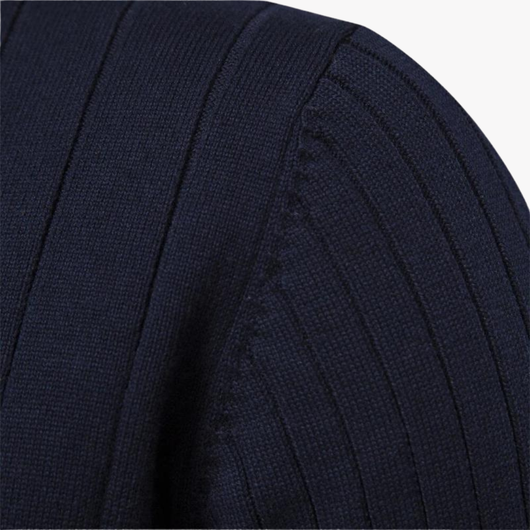 RIB-KNIT QUARTER ZIP SWEATER